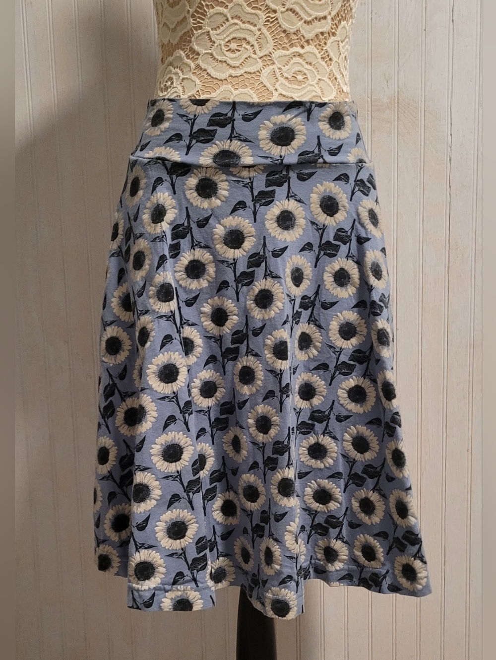 Effie's Heart Sojourn Skirt Tournesol Blue Sunflower Print Size M